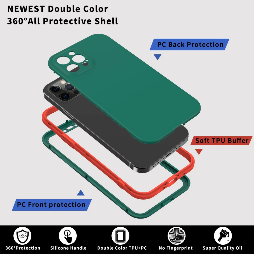 Double Color Soft TPU Hard PC 3 in 1 Mobile Phone Case for iPhone 12 PRO Max 360 All Protection Cell Phone Cover