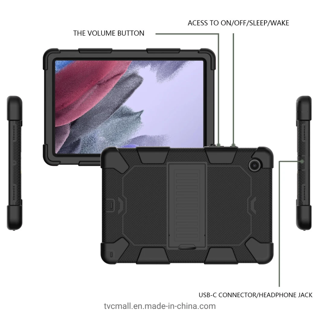 Heavy Duty Hybrid Shockproof Dual Color Silicone + PC Tablet Bracket Kickstand Case for Samsung Galaxy Tab A8 10.5 (2021) - Black