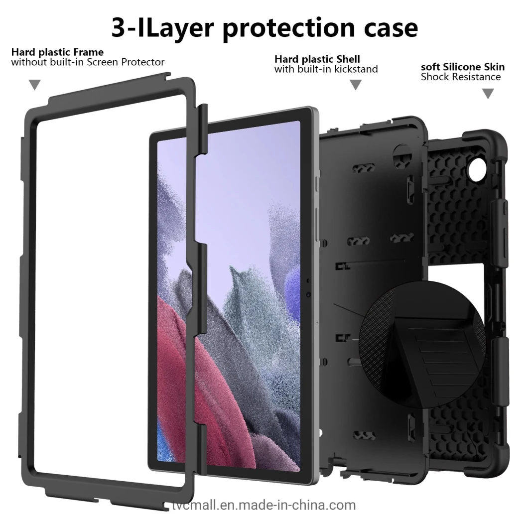 Heavy Duty Hybrid Shockproof Dual Color Silicone + PC Tablet Bracket Kickstand Case for Samsung Galaxy Tab A8 10.5 (2021) - Black