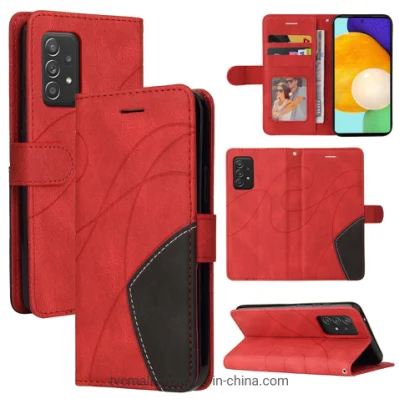 Kt Leather Series-1 Stand Feature Wrist Strap Bi-Color Splicing Style PU Leather Flip Wallet Folio Cover Phone Case for Samsung Galaxy A52 4G / 5g / A52s 5g - Rouge