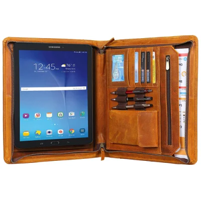 Top Qualité En Cuir Véritable A4 Mignon Padfolio Art Portfolio Case avec Tablet PC Holder